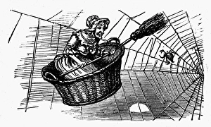 MOTHER GOOSE. There was an old woman went up in a basket. Wood engraving from a late-19th century American edition of MOTHER GOOSE. There was an old woman went up in a basket. Wood engraving from a late-19th century American edition of