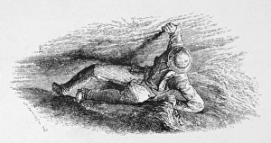 MOUNTAINEER, 19th CENTURY. Crossing a crevasse. Wood engraving, 19th century MOUNTAINEER, 19th CENTURY. Crossing a crevasse. Wood engraving, 19th century