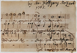 MOZART: MOTET MANUSCRIPT. Detail of the autograph of the motet, God is Our Refuge MOZART: MOTET MANUSCRIPT. Detail of the autograph of the motet, God is Our Refuge