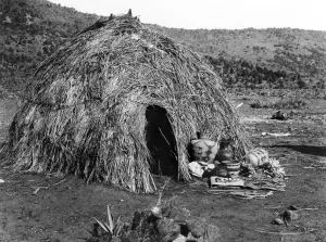 Edward Curtis Photographs Prints: APACHE WICKIUP, c1903. An Apache wickiup dwelling. Photograph by Edward Curtis, c1903