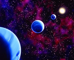 NEPTUNE AND URANUS. The planets Neptune and Uranus in line with the Earth and Sun. Illustration by D NEPTUNE AND URANUS. The planets Neptune and Uranus in line with the Earth and Sun. Illustration by D