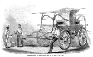 Antique Wood Engraving Art Prints: FIRE ENGINE, c1853. Fire engine no. 38, of New York City. Wood engraving, American