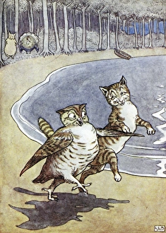OWL AND THE PUSSYCAT. Illustration by Leslie Brook (1862-1940) for Edward Lears Nonsense Song, Stories, Botany OWL AND THE PUSSYCAT. Illustration by Leslie Brook (1862-1940) for Edward Lears Nonsense Song, Stories, Botany