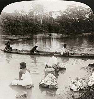 PANAMA: LAUNDRY, 1907. An up-to-date laundry. Native women washing clothes in Chagres River PANAMA: LAUNDRY, 1907. An up-to-date laundry. Native women washing clothes in Chagres River