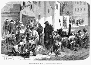 Late 19th Century Cityscape Prints: PARIS COMMUNE, 1871. Constructing a barricade