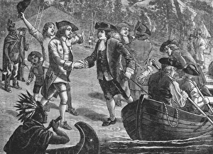 PENN ARRIVES AT NEW CASTLE. William Penn (1644-1718), founder of the colony of PENN ARRIVES AT NEW CASTLE. William Penn (1644-1718), founder of the colony of