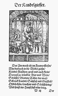 PEWTERWARE, 1568. The pewterer melts the pewter, then pours it into molds for flagons PEWTERWARE, 1568. The pewterer melts the pewter, then pours it into molds for flagons
