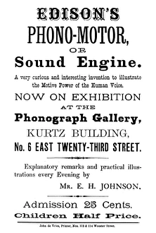 PHONOGRAPH AD, c1880. A New York City broadside, c1880, inviting the curious for PHONOGRAPH AD, c1880. A New York City broadside, c1880, inviting the curious for
