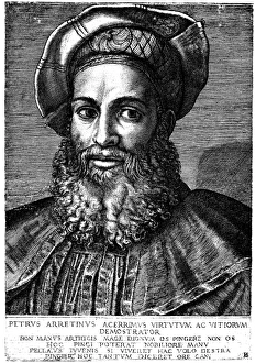 PIETRO ARETINO (1492-1556). Italian satirist. Wood engraving, Italian, 16th century PIETRO ARETINO (1492-1556). Italian satirist. Wood engraving, Italian, 16th century