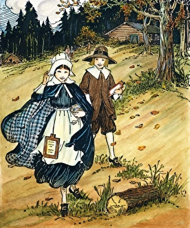 PILGRIM SCHOOLCHILDREN with their hornbooks. Pen-and-ink drawing by L. Kate Deal PILGRIM SCHOOLCHILDREN with their hornbooks. Pen-and-ink drawing by L. Kate Deal