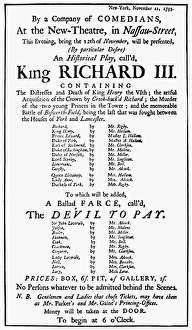 PLAYBILL, 1753. Playbill announcing a performance by the Hallam Company in the New York PLAYBILL, 1753. Playbill announcing a performance by the Hallam Company in the New York