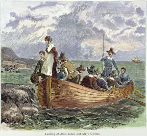 PLYMOUTH ROCK: LANDING. The landing of John Alden, Mary Chilton PLYMOUTH ROCK: LANDING. The landing of John Alden, Mary Chilton