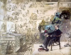 Charles Dickens Print: Unfinished Oil Painting