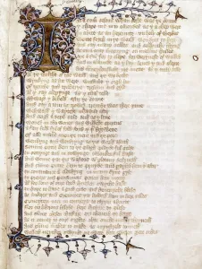 Prints of LANGLAND: PIERS PLOWMAN. A manuscript page from the Middle English poem The Vision of Piers Plowman by William Langland, c1375 Herefordshire Prints: Print of a 14th-century manuscript page from The Vision of Piers Plowman