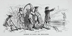 Prints of REGULATORS REVOLT, 1771. Attempt to Pacify the Regulators Hamilton Prints: Print of Edmund Fanning attempting to pacify Regulators along the Eno River