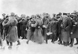 REVOLUTION OF 1917. Russian and German soldiers fraternizing after the armistice, 5 December 1917 REVOLUTION OF 1917. Russian and German soldiers fraternizing after the armistice, 5 December 1917