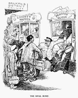 The Rival Buses. English cartoon by Ernest Howard Shepard from Punch, 1947, caricaturing U.S The Rival Buses. English cartoon by Ernest Howard Shepard from Punch, 1947, caricaturing U.S