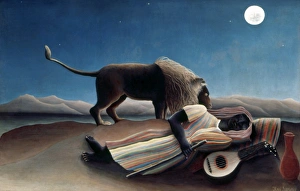 ROUSSEAU: GYPSY, 1897. The Sleeping Gypsy. Oil on canvas by Henri Rousseau, 1897 ROUSSEAU: GYPSY, 1897. The Sleeping Gypsy. Oil on canvas by Henri Rousseau, 1897
