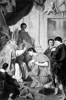 SAINT AMBROSE (339-397). Roman prelate. The Emperor Theodosius Being Pardoned by Saint SAINT AMBROSE (339-397). Roman prelate. The Emperor Theodosius Being Pardoned by Saint