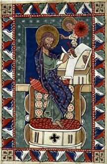SAINT MATTHEW. Illumination from an Austrian Gospel, mid-13th century SAINT MATTHEW. Illumination from an Austrian Gospel, mid-13th century