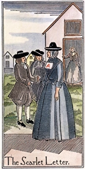 SCARLET LETTER. A woman wearing a scarlet letter A in a colonial New England town SCARLET LETTER. A woman wearing a scarlet letter A in a colonial New England town