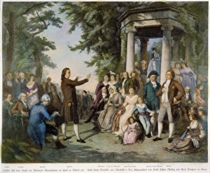 SCHILLER AT WEIMAR. Friedrich von Schiller (1759-1805) reading to the elect of Weimar SCHILLER AT WEIMAR. Friedrich von Schiller (1759-1805) reading to the elect of Weimar