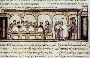 A school in philosophy at Constantinople. Illumination from Skylitzes codex, 13th-14th centuries A school in philosophy at Constantinople. Illumination from Skylitzes codex, 13th-14th centuries