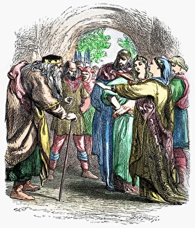 William Shakespeare Drama Prints: SHAKESPEARE: KING LEAR. Regan and Goneril turn away their father in Act II Scene IV of William Shakespeares King Lear