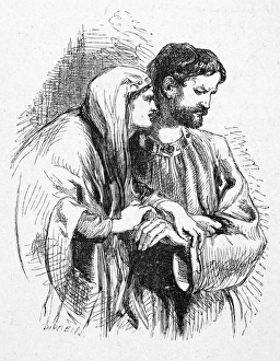 Prints of SHAKESPEARE: MACBETH. Macbeth and Lady Macbeth in Act I, Scene VII of William Shakespeares Macbeth. Wood engraving, 1881, after Sir John Gilbert John Gilbert Prints: Macbeth and Lady Macbeth Wood Engraving Print