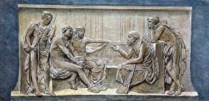 Socrates teaching the people in the Agora: engraving, 19th century, after a bas-relief Socrates teaching the people in the Agora: engraving, 19th century, after a bas-relief