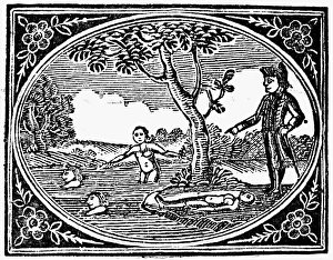 SPELLING BOOK, 1755. The truant boys. Woodcut from Fennings Speller, an American SPELLING BOOK, 1755. The truant boys. Woodcut from Fennings Speller, an American