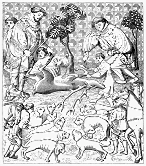 STAG HUNTERS, 15th CENTURY. The way to skin and cut up a stag STAG HUNTERS, 15th CENTURY. The way to skin and cut up a stag