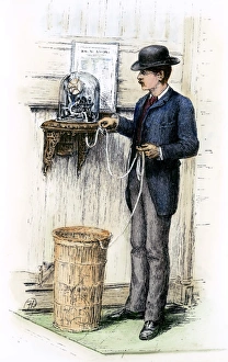 STOCK TICKER, 1885. Line drawing, American, 1885 STOCK TICKER, 1885. Line drawing, American, 1885