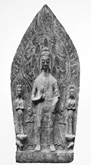 Stone stele of Buddha flanked by two Bodhisattvas. Chinese, Wei Dynasty (5th-6th century) Stone stele of Buddha flanked by two Bodhisattvas. Chinese, Wei Dynasty (5th-6th century)