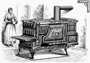 STOVE, 1875. American patent stove with hot water reservoir and warming oven, 1875 STOVE, 1875. American patent stove with hot water reservoir and warming oven, 1875