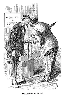 STREET PEDDLER, 1868. Shoe-lace man. Engraving, 1868 STREET PEDDLER, 1868. Shoe-lace man. Engraving, 1868