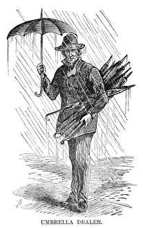 STREET PEDDLER, 1868. Umbrella dealer. Engraving, 1868 STREET PEDDLER, 1868. Umbrella dealer. Engraving, 1868