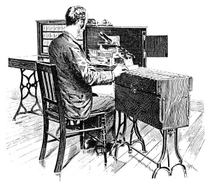 Late 19th Century Inventions Prints: CENSUS MACHINE, 1890. Operating the sorting and counting mechanism for the statistical