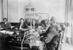 Early Wireless Technology Prints: TELEGRAPH OPERATORS, c1912. Students practicing at the Marconi Wireless Telegraph
