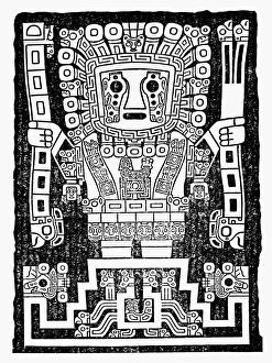 TIAHUANACO: RAIN. Drawing of the rain image, autumn equinox, from the sun door at Tiahuanaco TIAHUANACO: RAIN. Drawing of the rain image, autumn equinox, from the sun door at Tiahuanaco