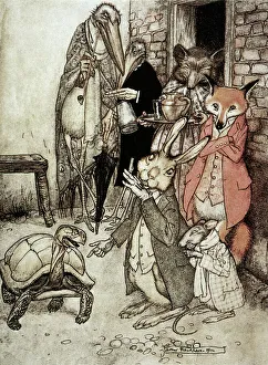 The Tortoise and the Hare. Illustration by Arthur Rackham (1867-1939) for Aesops fable The Tortoise and the Hare. Illustration by Arthur Rackham (1867-1939) for Aesops fable