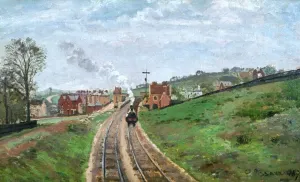 Prints of PISSARRO: STATION, 1871. Camille Pissarro: Lordship Lane Station, South London ( Penge Station ). Canvas, 1871 Transport Prints: Print of Camille Pissarro's Lordship Lane Station, South London