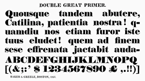 TYPOGRAPHY, 1825. Double great primer, a typeface from the catalog of Baker & Greele TYPOGRAPHY, 1825. Double great primer, a typeface from the catalog of Baker & Greele