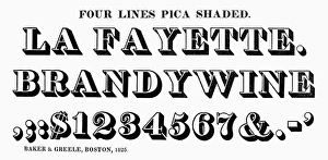 TYPOGRAPHY, 1825. Four lines pica shaded, a typeface from the catalog of Baker & Greele TYPOGRAPHY, 1825. Four lines pica shaded, a typeface from the catalog of Baker & Greele