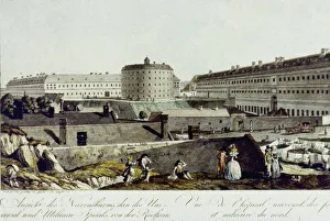 Hospital Prints: Engraving Print of Vienna's General Hospital Tower