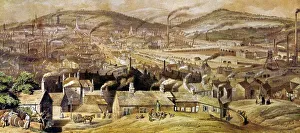 Prints of VIEW OF SHEFFIELD, ENGLAND. View of Sheffield, England. Watercolor, c1854, by William Ibbitt Sheffield Prints: Watercolor Print of 1850s Sheffield Landscape