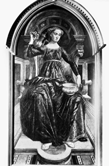 VIRTUES: TEMPERANCE, c1470. Allegory of Temperance. Oil on panel by Piero and Antonio Pollaiuolo VIRTUES: TEMPERANCE, c1470. Allegory of Temperance. Oil on panel by Piero and Antonio Pollaiuolo