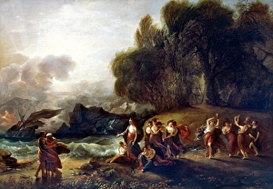 WEST: TELEMACHUS. Telemachus and Calypso. Oil on canvas, c1809, by Benjamin West WEST: TELEMACHUS. Telemachus and Calypso. Oil on canvas, c1809, by Benjamin West