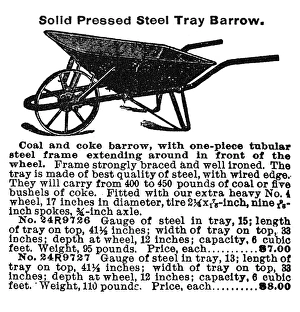 WHEELBARROW, 1902. From the Sears, Roebuck & Co. mail-order catalog of 1902 WHEELBARROW, 1902. From the Sears, Roebuck & Co. mail-order catalog of 1902