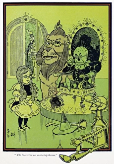 WIZARD OF OZ, 1900. The Scarecrow sat on the big throne. Illustration by W.W WIZARD OF OZ, 1900. The Scarecrow sat on the big throne. Illustration by W.W